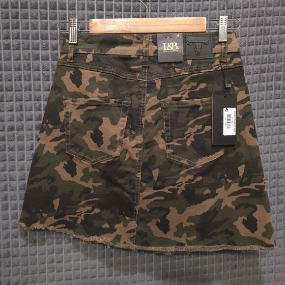 Y2K Camo Denim Jean Skirt Sz6 28W Pockets Grunge Punk Western Rock Baddie Street - Picture 5 of 16